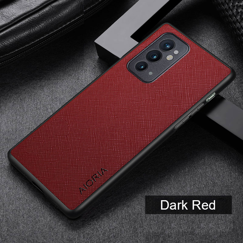 Leren telefoonhoesje voor OnePlus 9 pro 9R 9RT 5G, luxe hoesje met kruispatroon: Canvas / Rood