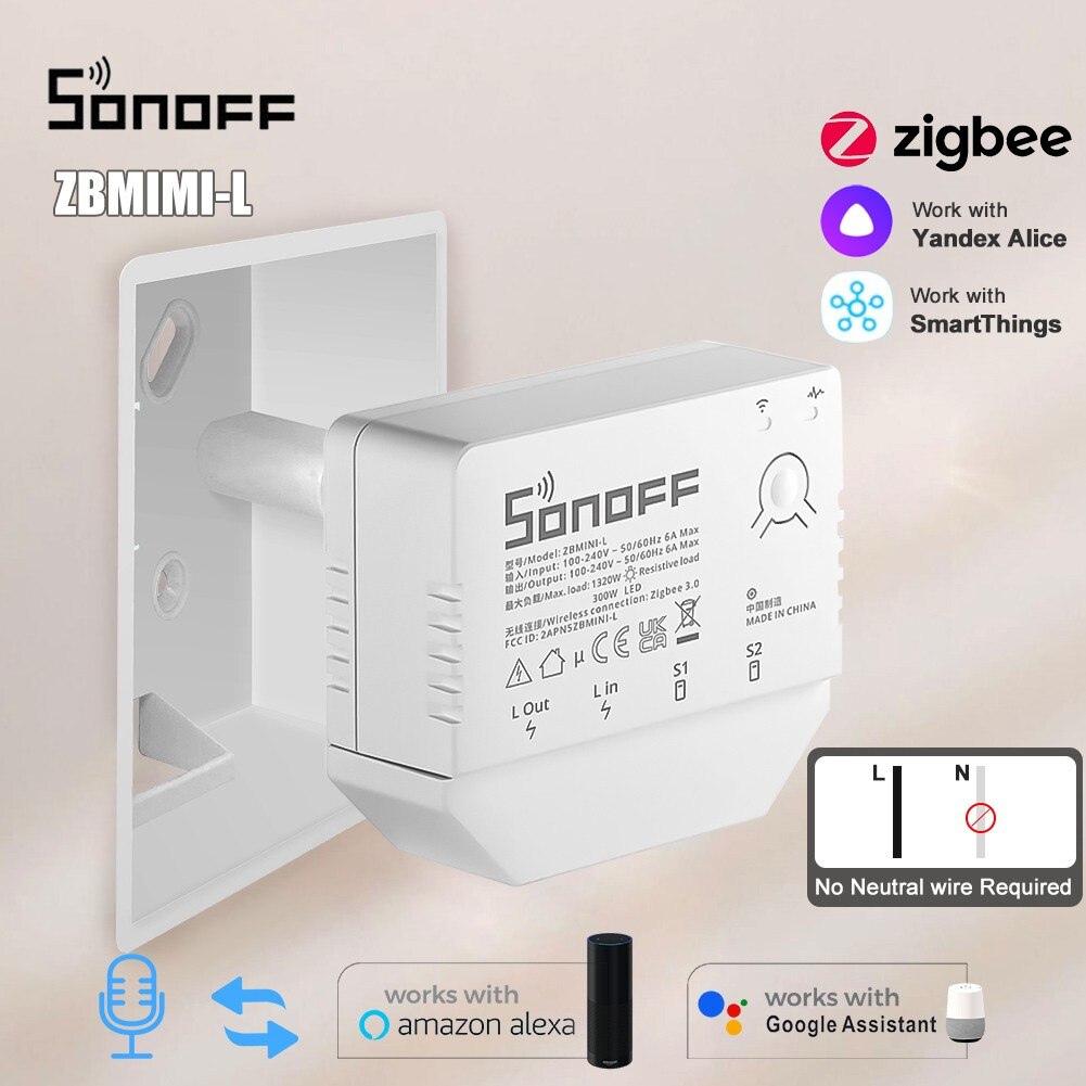 Sonoff ZBMINI-L Geen Neutrale Draad Nodig Zigbee 3.0 Smart Mini 2-Way Switch Werk Met Alexa Google Home Alice smartthings