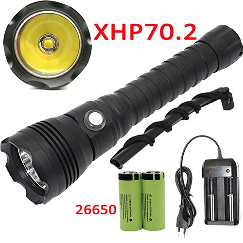Linterna de submarinismo XHP70.2, luz LED subacuática de 100M XHP70, Linterna de buceo impermeable, batería 26650 + cargador: Package C