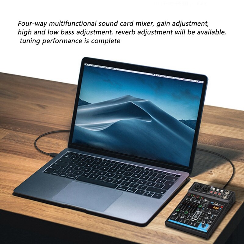 Sound Card Audio Mixer Sound Board Console Desk System Interface 4 Channel USB Bluetooth Stereo Mini Mixer (US Plug)