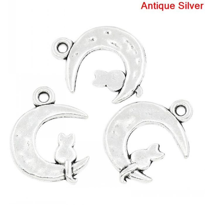 Doreenbeads Retail Charm Hangers Maan Zilver Kleur Kat Gesneden 23X18Mm, 50 Stuks