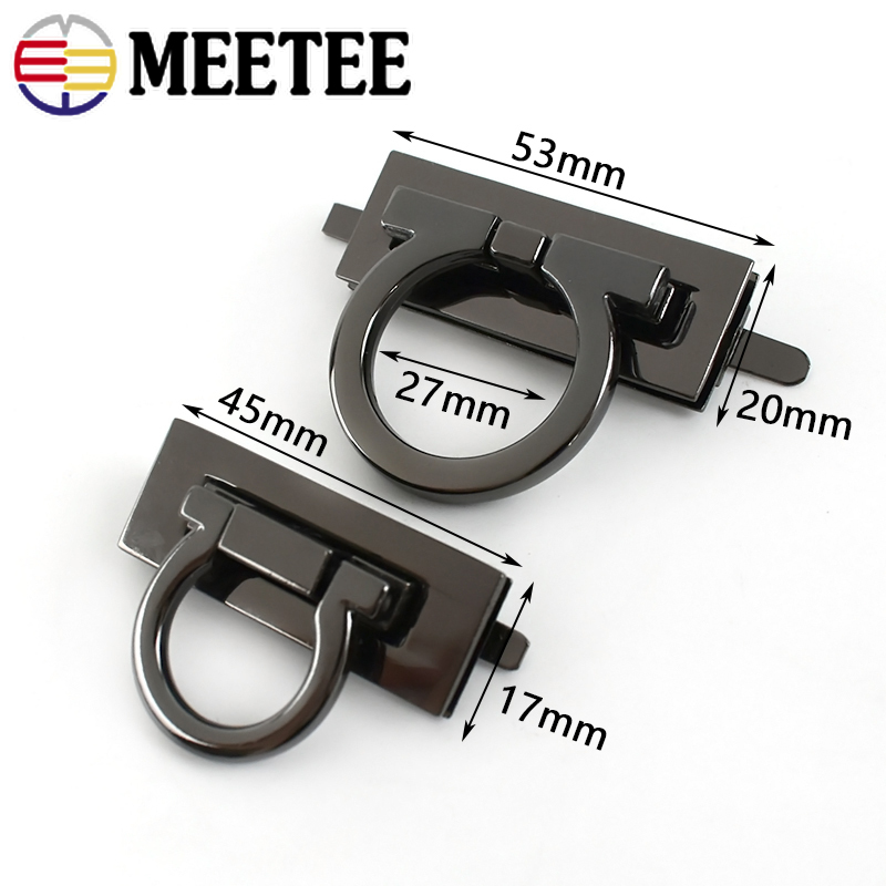 Meetee 2/4Pcs Metal Clasp Turn Twist Lock Handbag Rectangle Closure Decor Buckles DIY Bag Leather Craft Hardware Accessories