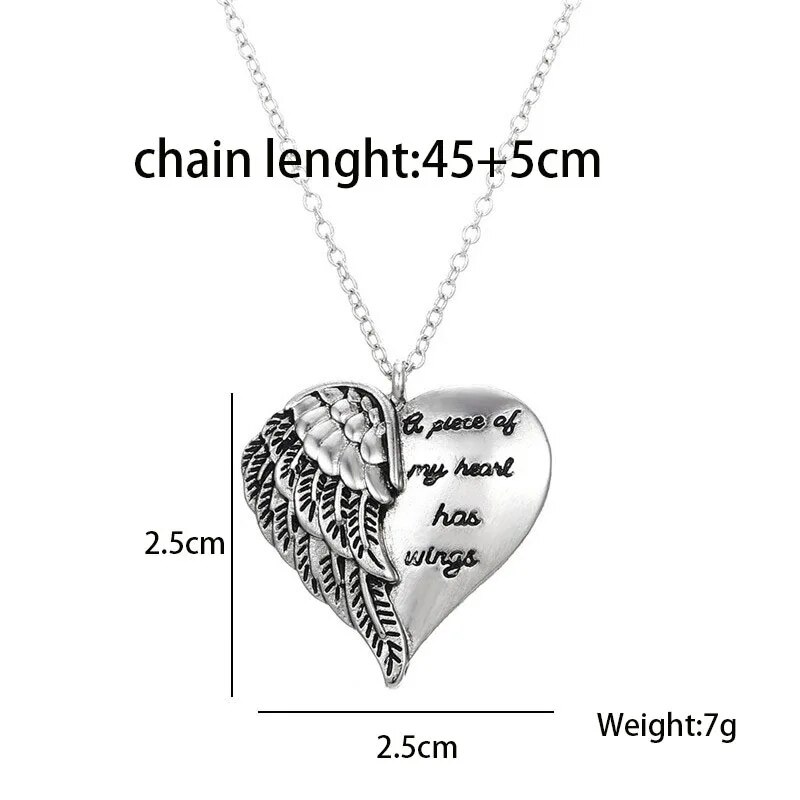 A Piece of My Heart Has Wings Pendant European American Angel Wings Engraved Necklace Jewelry Necklace for Women