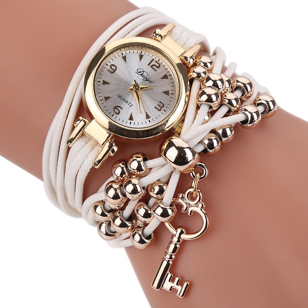 Damearmbåndsur damearmbåndsure lædercirkelbånd guldskive kvarts armbåndsure reloj mujer