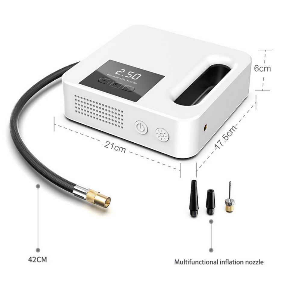 Portable Air Compressor Tire Inflator Car Tyre Air Pump Digital Pressure Gauge Bright with Emergency Flashlight