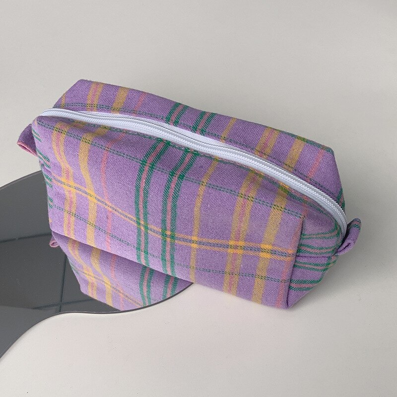 Trousse pour crayons à motifs vintage, pochettes pliable en tissu à carreaux, pour ranger les couleurs, accessoire de rangement pour l'école, les voyages, le maquillage, F136: Purple