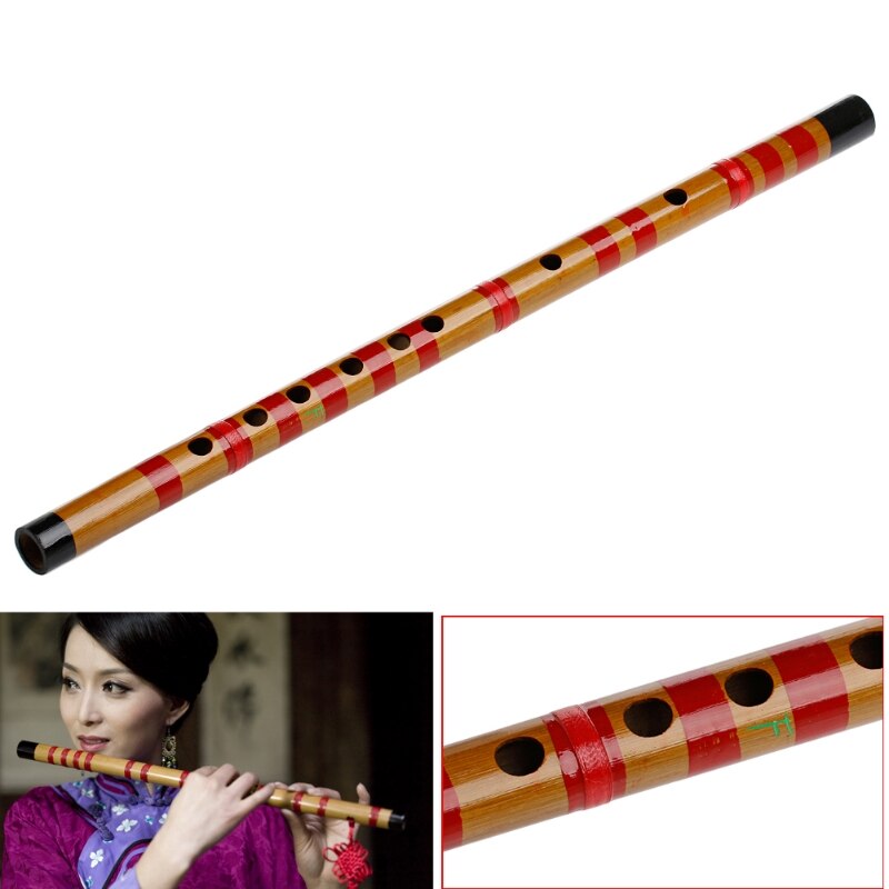 Traditionel lang bambusfløjte klarinet studerende musikinstrument 7 hul 42.5cm