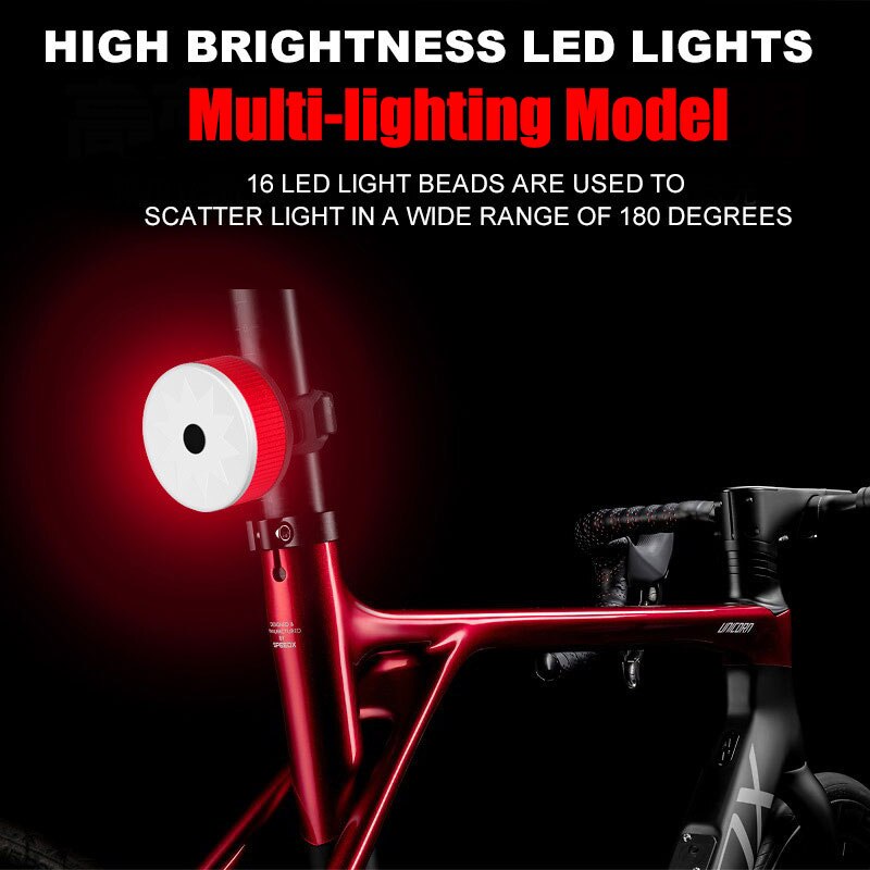 Bicycle Taillight Bike Rear Light Multi Lighting Modes Smart Sensing IPx6 Waterproof LED Charging Cycling Accessories