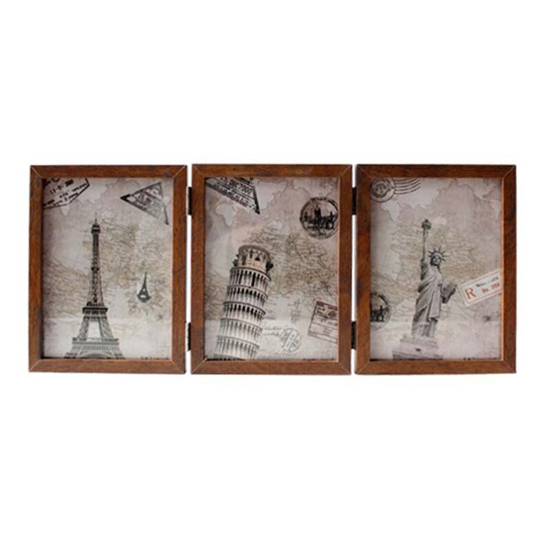 Retro double-sided triple-fold composite photo frame Hinged Picture Frame with Glass Front Made to Display Stands Verti: D / 6 inch