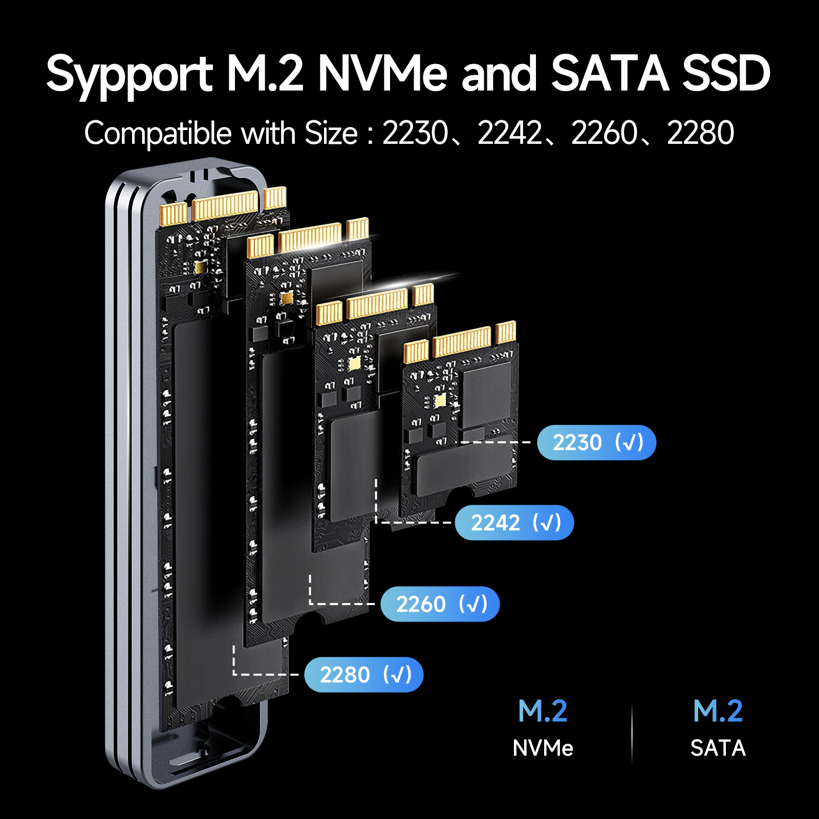 Fanxiang MD87 M.2 SSD Enclosure 10Gbps NVMe/NGFF-SATA Dual Protocol USB 3.2 Gen2 Type C Supports M/B+M Keys/2230/2242/2260/2280