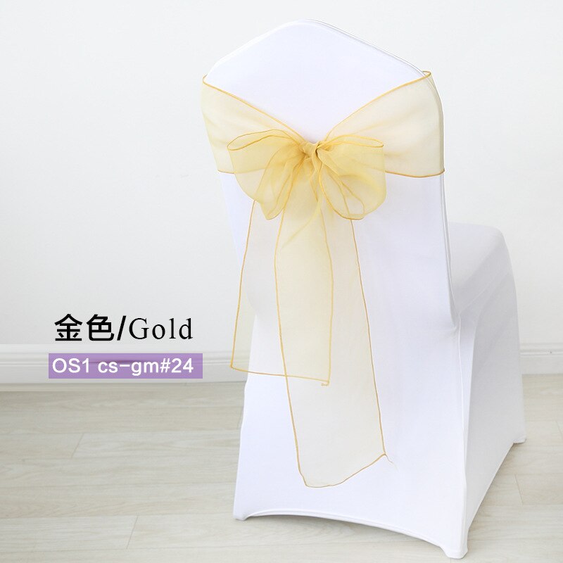 50pc/Set Sheer Organza Red Sash Size 7x108inch Event Ceremony Party Wedding Chairs Knot Decoration Chair Sashes Bow: Gold