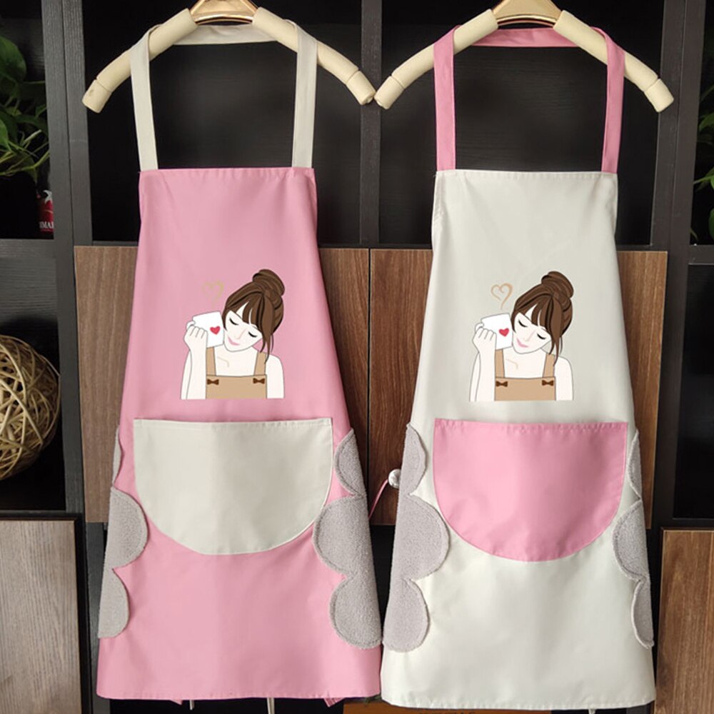 Hand Towel Apron Waterproof Stain Home Kitchen Cooking Waist Korean Cute Bear Hanging Neck Towel Apron Oversleeve