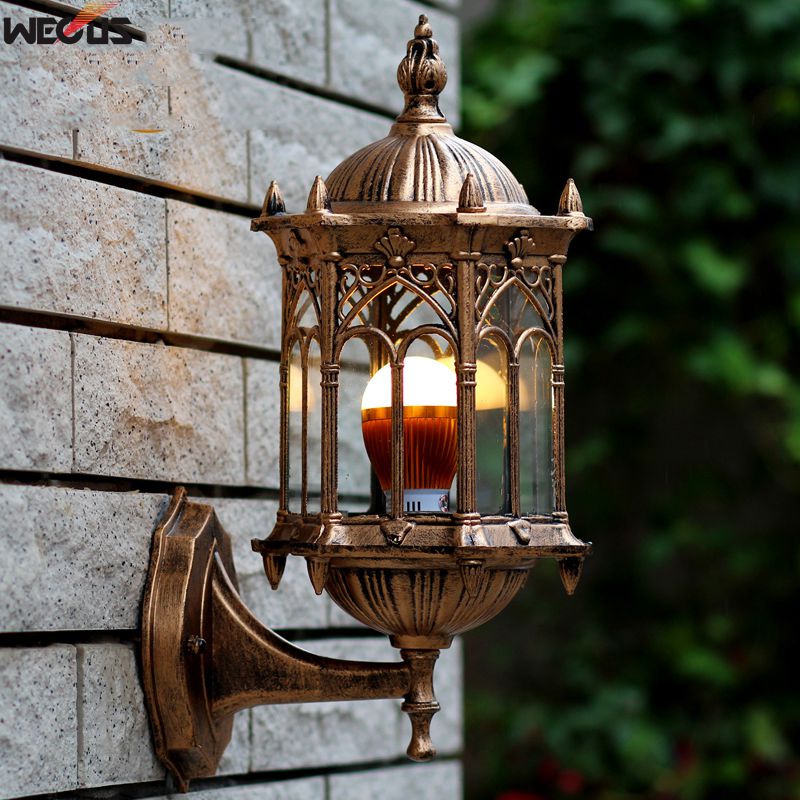 Europeisk stil utendørs retro liten håndverk aluminium rustsikker vegglampe, restaurant hage balkong vanntett villa hagelys