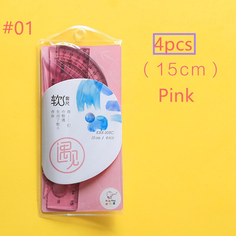 4PCS Protractor Students Maths Geometry Triangle Rulers Set Office Bookmark Drawing School Supplies for child: 01