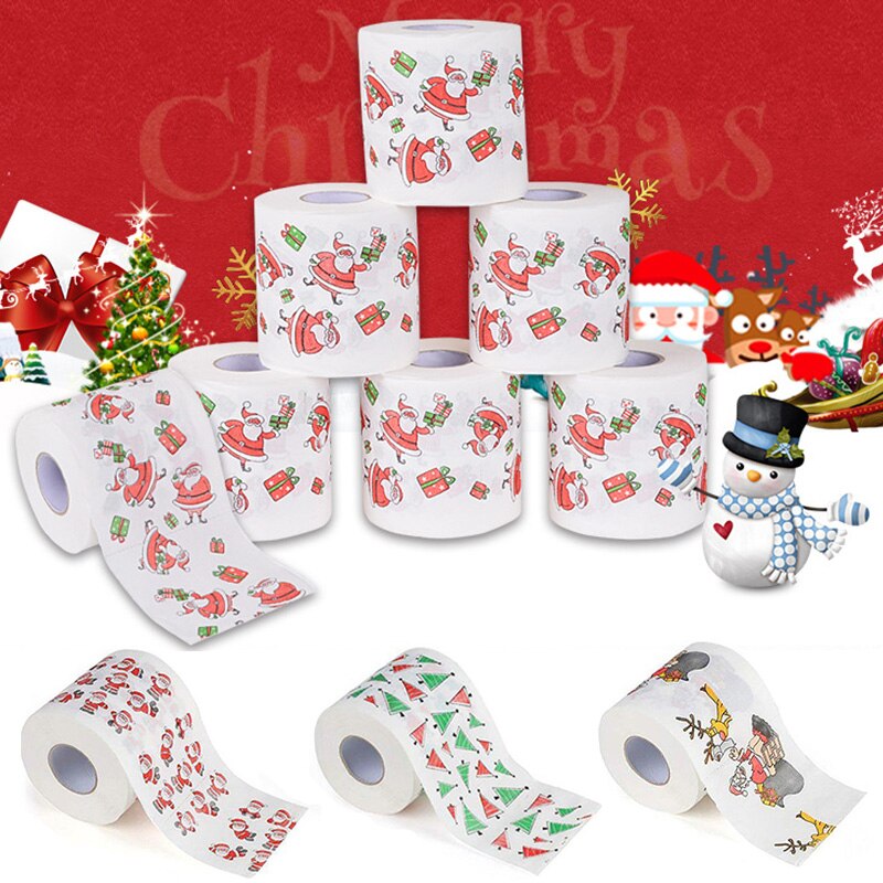 10 x 10cm kerst toiletpapier thuis kerstman print bad toiletrol papier kerst benodigdheden kerstdecoratie tissue rol