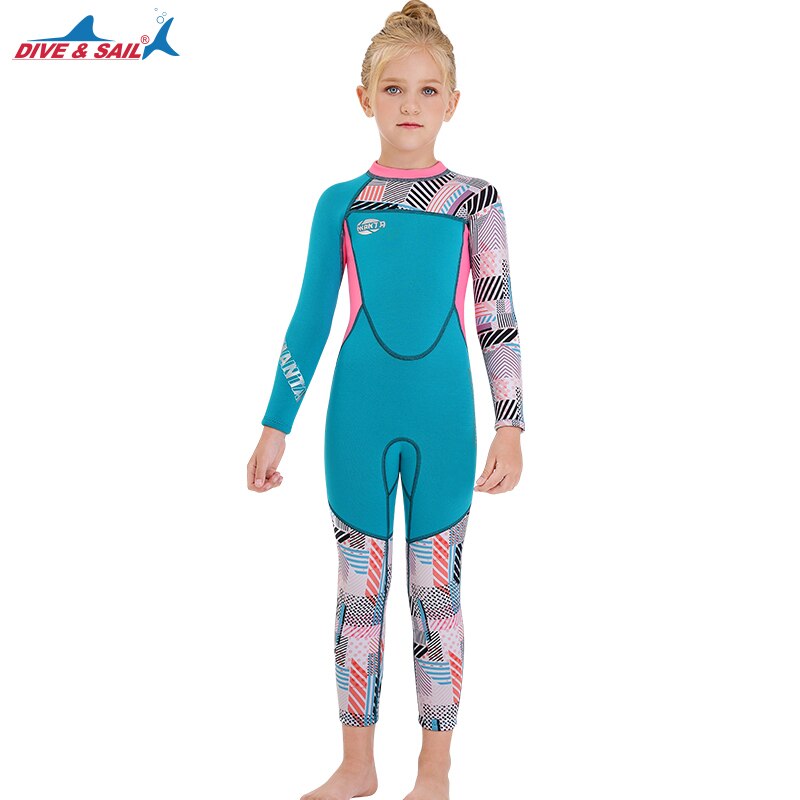 Traje de neopreno de una pieza para niños y niñas, neopreno de manga larga de 2,5mm, neopreno de cuerpo entero para nadar y bucear