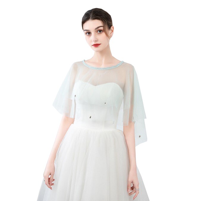 Zomer rode blauwe tule bruidsomslagdoeken sjaal dames avond cape bolero strass bruidsjurk bruiloft feest jassen omslagdoek: Munt