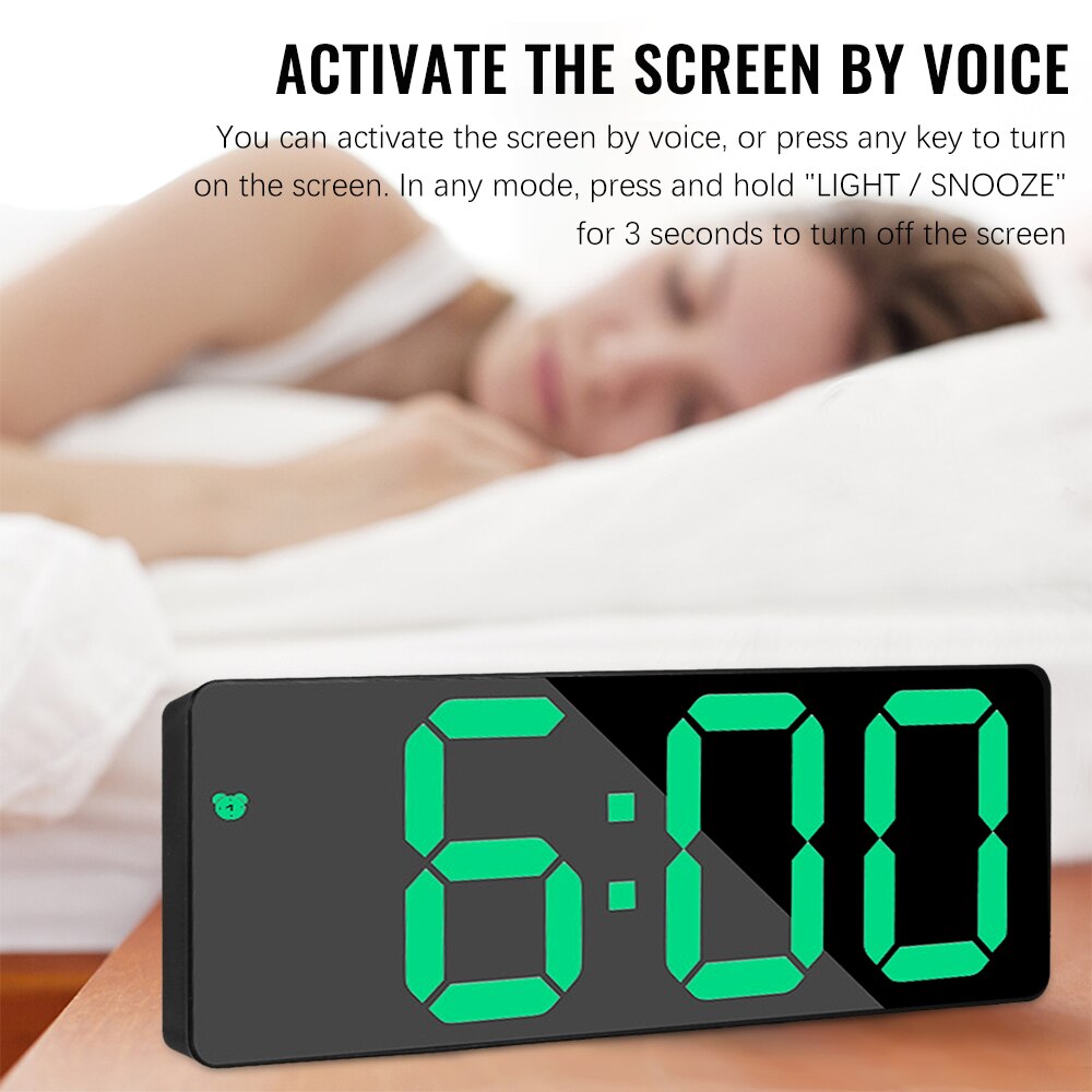 Digital Alarm Clock Mirror LED Clock Night Lights Digital Alarm Snooze Display Time Table Desktop Clock Lamp Home Decor