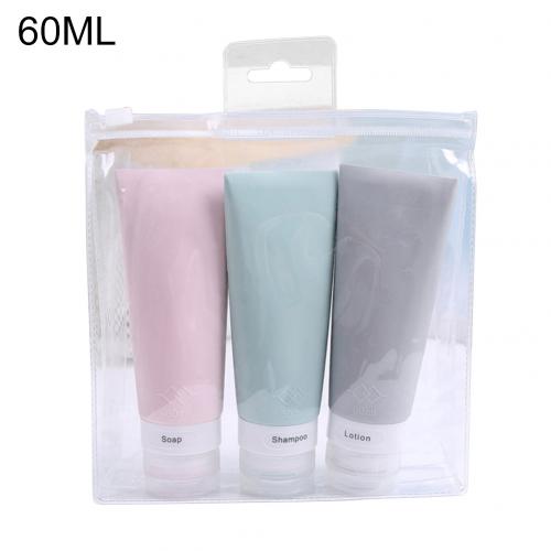 Botella vacía de silicona para champú, Gel de ducha, cosméticos, juego de viaje, botella dividida, 38/60/80ml, 3 uds.: 60mlPink Grey Green