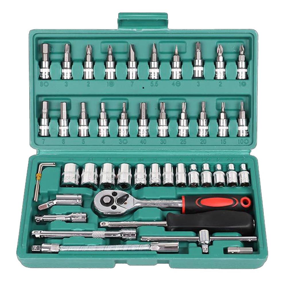 46-Piece Auto Repair Kit Tool Car Maintenance Car Sleeve Car Repair Kit Set Chrome Vanadium Steel GREEN