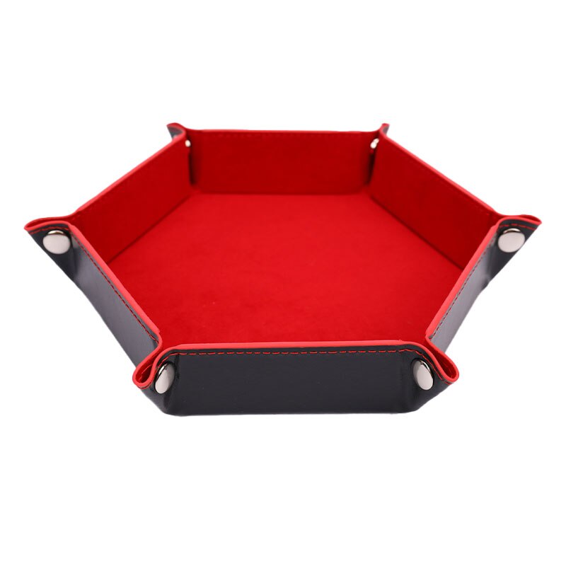 PU Leather Folding Hexagon Square Tray Dice Game Foldable Dice Tray Box 6 Colors: AWOD0191-RD