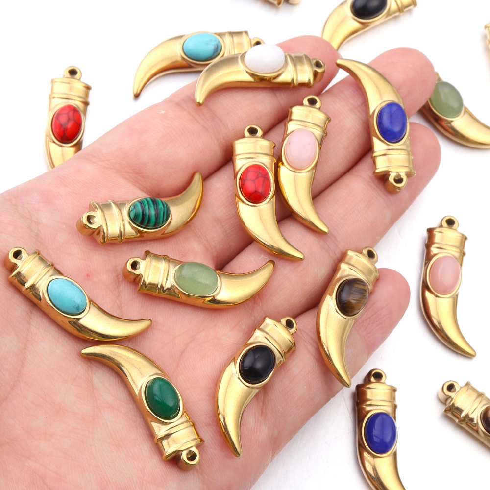 2 stk/parti rustfritt stål naturstein pepper øredobber anheng til diy halskjede smykker laging forsyninger blanding