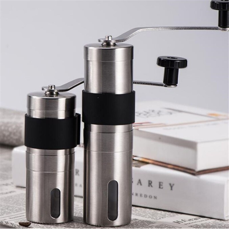 Silver Coffee Grinder Mini Stainless Steel Hand Manual Handmade Coffee Bean Burr Grinders Mill Kitchen Tool Crocus Grinders