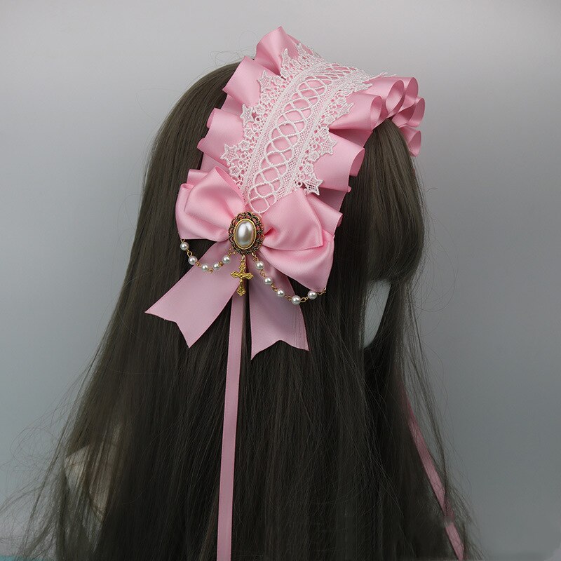 Coiffure de demoiselle d'honneur gothique, bandeau avec nœud en dentelle, croix d'ange foncé, doux Cosplay, accessoires pour cheveux Anime