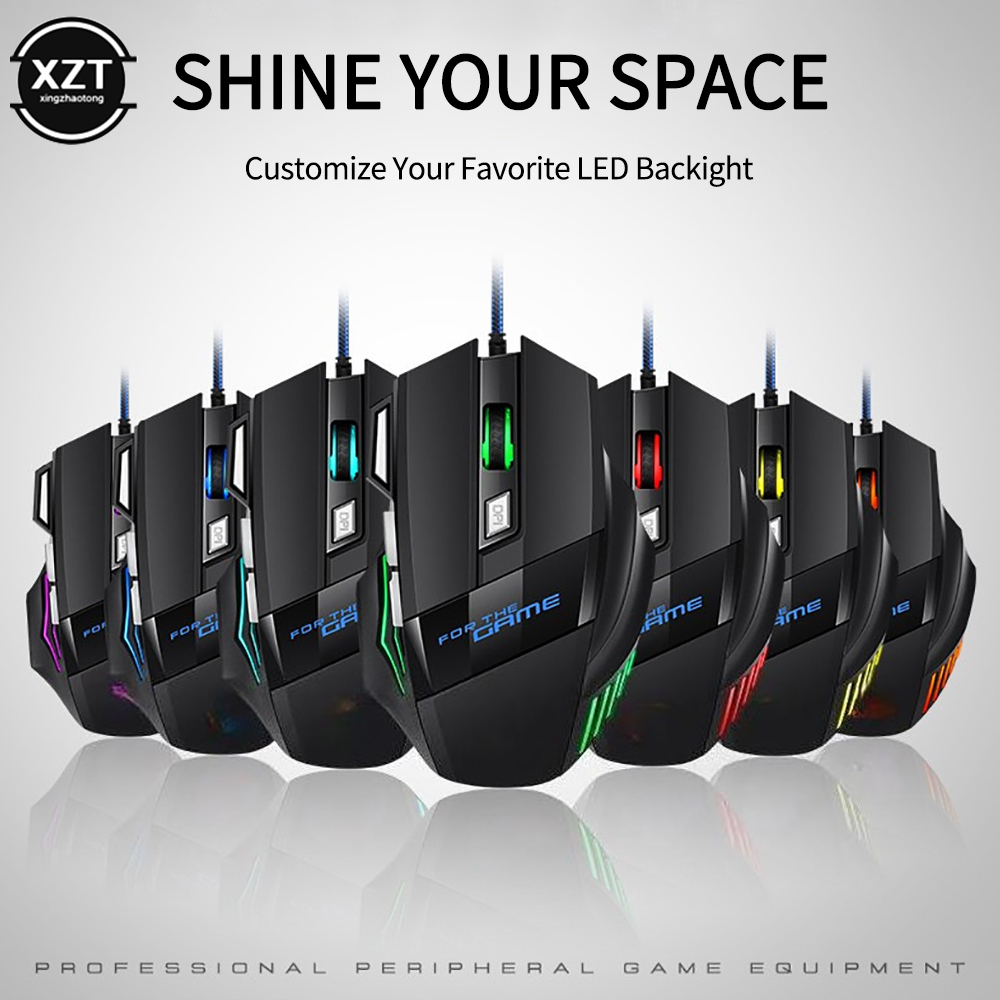 Wired Gaming Mouse 7 Button Ergonomic USB Optical Mice 5500 DPI Backlight Adjustable for PC Gamer Computer Desktop