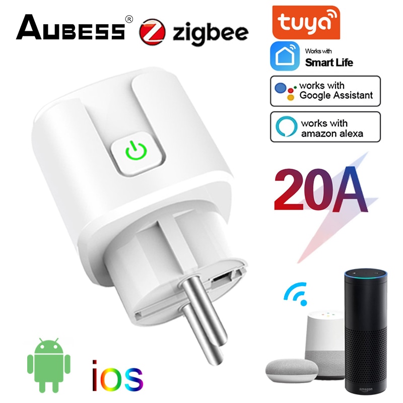Aubess tuya zigbee smart plug 16a 20a eu ajastin pistorasia virtamonitori älykäs elämä sovelluksen ohjaus toimii alexan ja google home: 20a