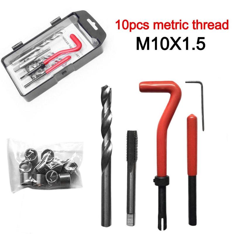 VODOOL 15pcs/set Helicoil Thread Repair Kit M10x1.0/1.25/1.5 w/10 Wire Thread Inserts for Vehicle Maintenance Tire Repair Tools