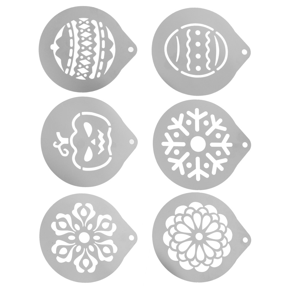 1 Set of 6pcs Coffee Stencils Stainless Steel DIY Cappuccino Latte Milk Foam Art Template Printing Model (Assorted Style 1)