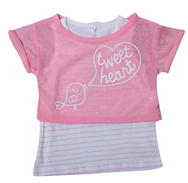 Cute Baby Girls Tops Baby Pink T-Shirt 2PCS Short Sleeve Cute Cartoon Brids Pattern Tees For Little Kids BIUE AND PINK