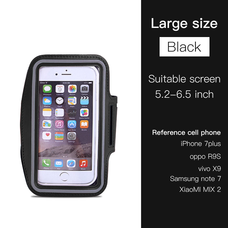 Waterproof Sports Running Wristband 4.0-6.5 inch Mobile Phone Armband Case for iPhone XS MAX X 8 Plus Xiaomi Case Phone holder: Large Black