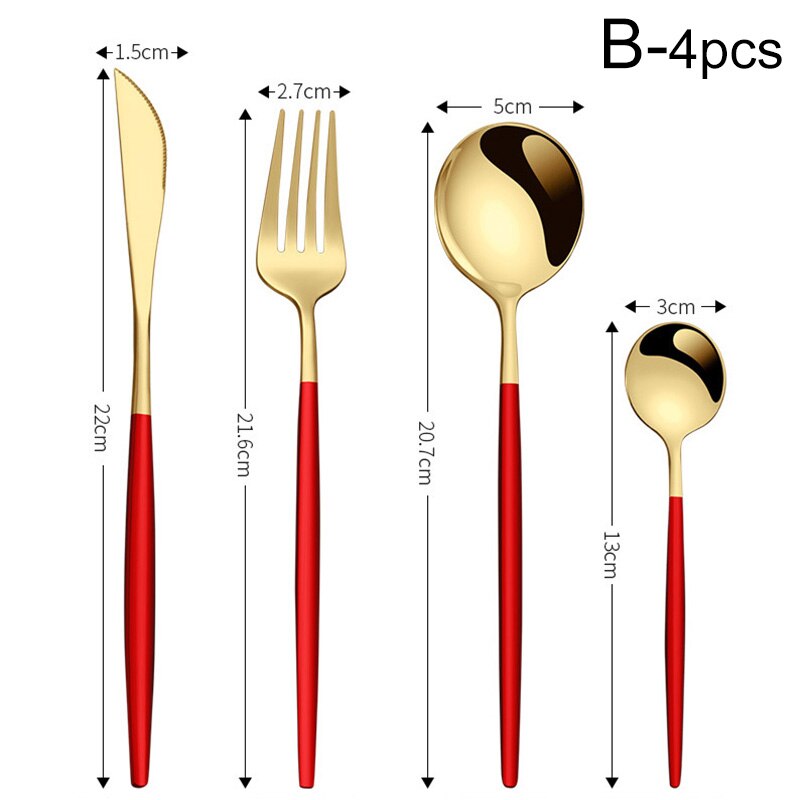 4Pcs Dinnerware Set Stainless Steel Cutlery Set Mirror Silverware Knife Fork Spoon Tableware Flatware Set Kitchen Party Utensils: B