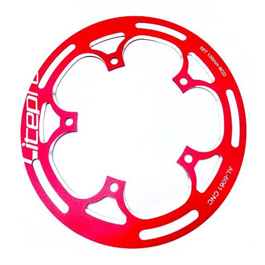 Litepro krank til 130 bcd 52/53t kædehjul mtb mountainbike kranksæt beskytter landevejscykel beskyttelse kædering: Rød