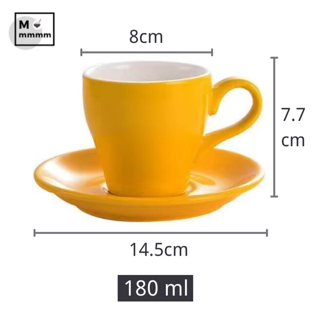 Bts-taza grande de cerámica para café, tazas de café con platillos, de Color sólido, para té, cambia de Color: yellow