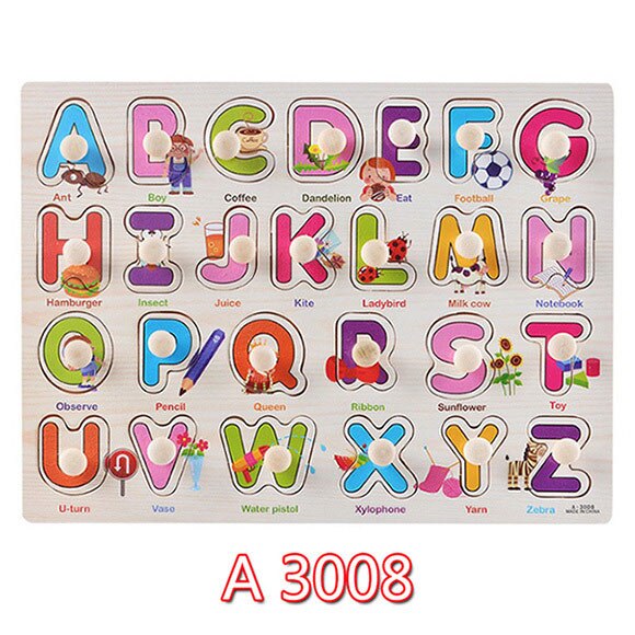 30cm Kid Early educational toys baby hand grasp wooden puzzle toy alphabet and digit learning education child wood jigsaw toy: A3008