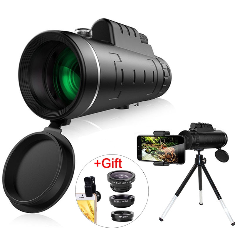 40X60 Zoom Telelens Hd Monoculaire Telescoop Phone Camera Lens Voor Iphone Xs Xr Samsung + Fisheye Groothoek Macro 3In1 Lens