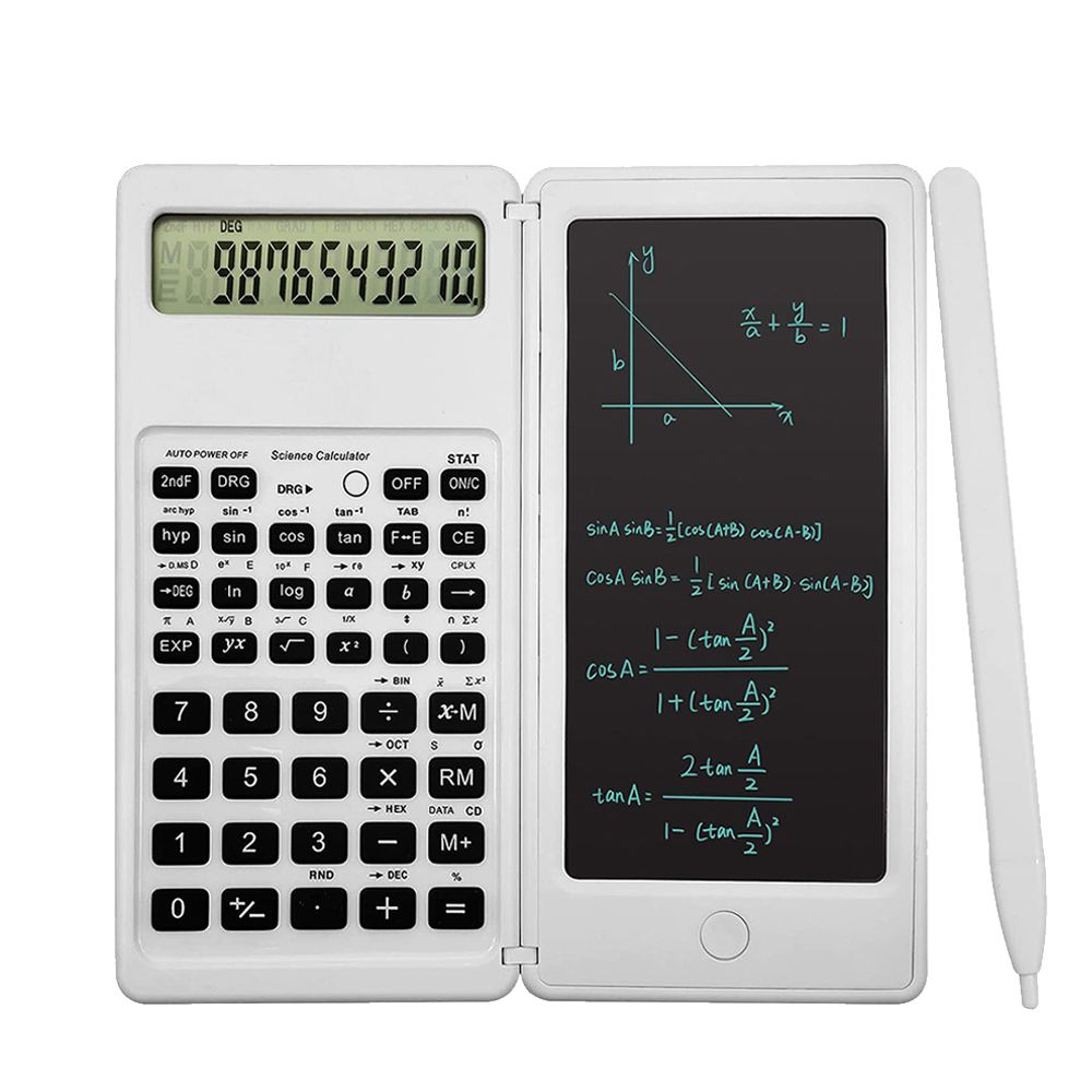 1Pc Foldable Large Display Scientific Calculator E-writer Digital Drawing Pad with Stylus Pen LCD Math Calculator for Office: white