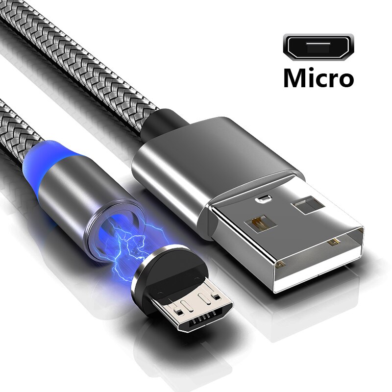 Magnetyczny kabel mikro USB ładowarka telefonów z systemem android szybkie ładowanie dla Samsung dla S3 S4 S5 J1 J2 J3 J5 J7 A3 A5 A7 2016 G530 C7 C8 N7100: szary