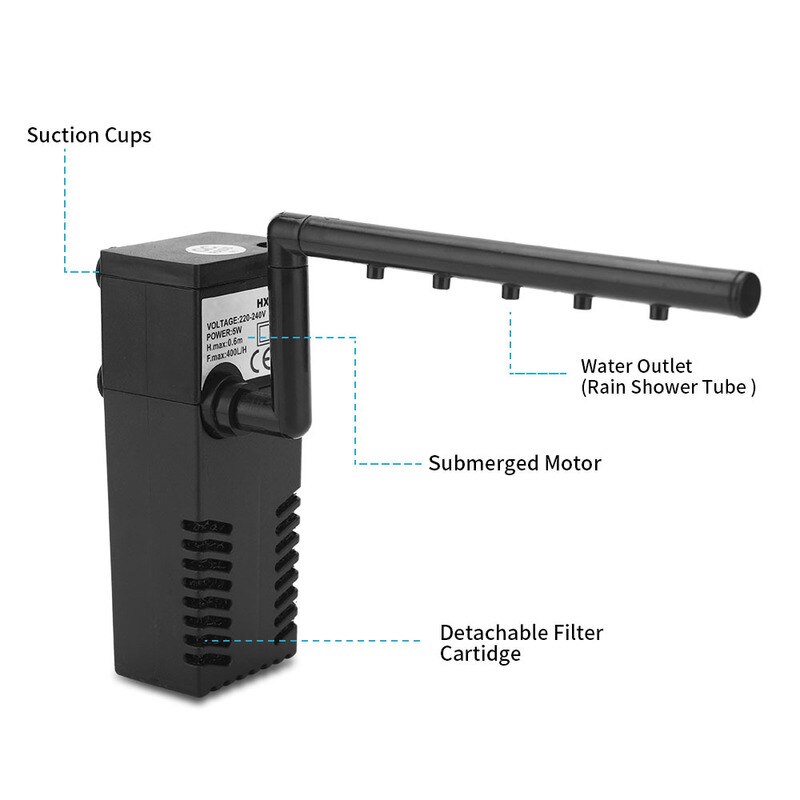 3 in 1 Fish Tank Multi-function Filter Rain Tank Circulation Aquarium Aeration Pump Aquarium Oxygen Submersible Water Purifier