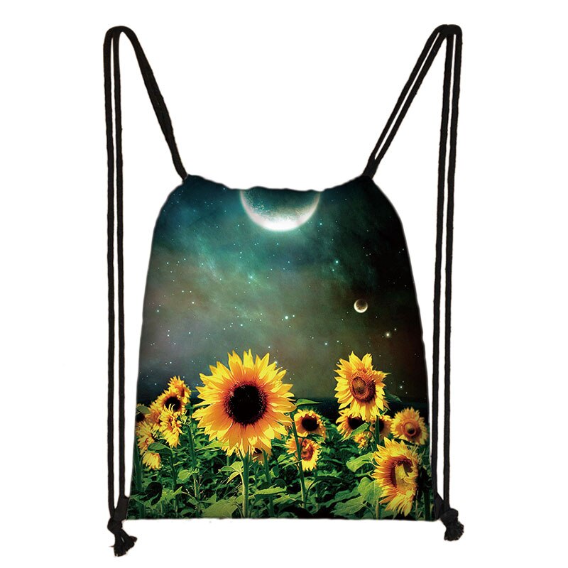 Van Gogh Sunflower Starry Night Drawstring Bag Women Canvas Storage Bags Casual Backpack Ladies Travel Bag: skdsunflower14