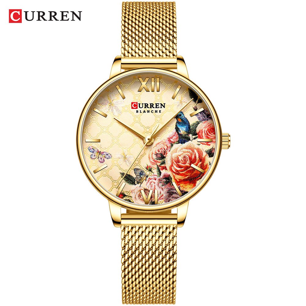 Dameshorloges curren dameshorloge casual dames quartz polshorloges met roestvrijstalen armband: S-gouden horloge