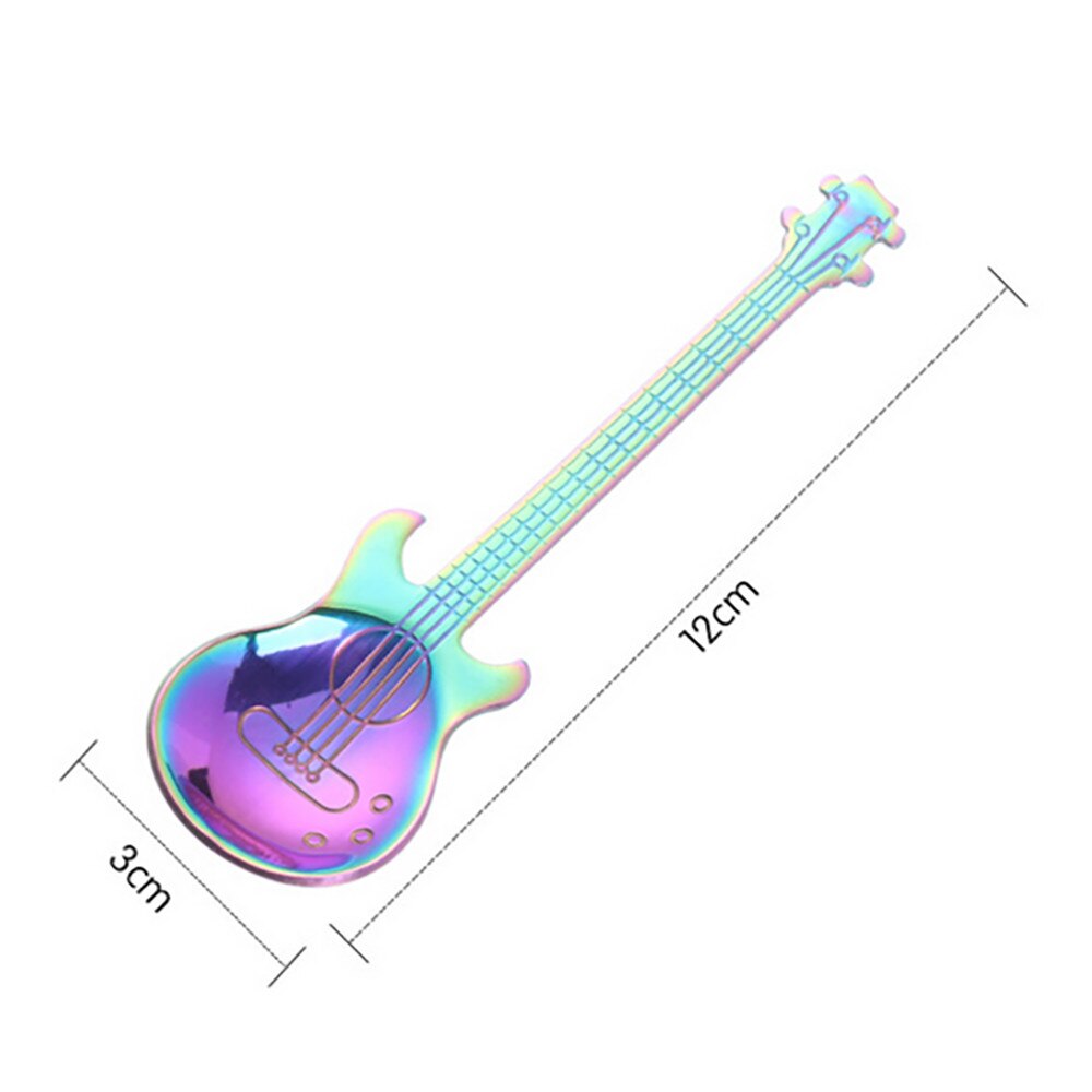 Multicolor Stainless Steel Guitar Spoons Rainbow Coffee Tea Ice Spoon Flatware Drinking Tools As Souvenir: MR
