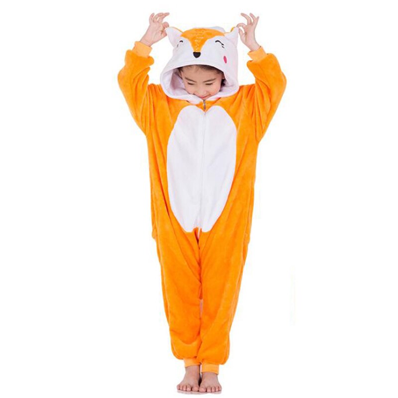 Niños animales unicornio Tigre kigumi set de pijamas de invierno Onesies niños Navidad Elk pijamas niños niña mono de franela: Fox / 5 años