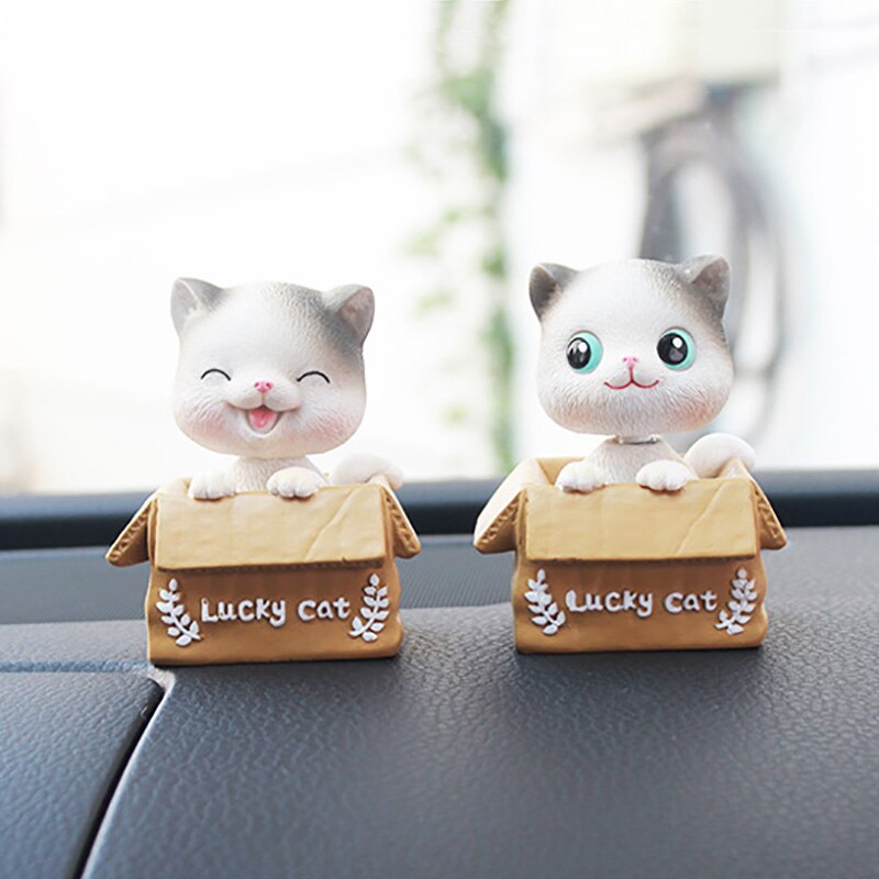 Car Dashboard Decor Toys Shaking Head Cute Kitten Wobble Bobblehead Dog Nodding Cat Car Ornaments Home Decor Accessory