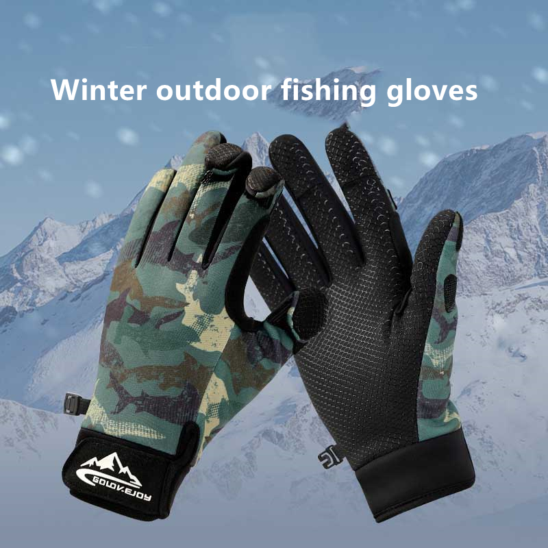 Winter Outdoor Vishandschoenen langs de weg voor heren Dauwvinger Antislip en fluweel Warme winddichte en koudebestendige fietshandschoenen