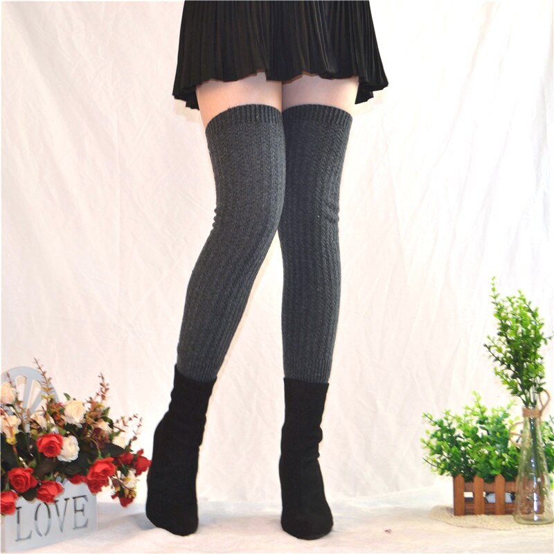 Femmes Fine laine solide jambières tricot doux botte guêtre haute genou manches hiver automne jambières botte Topper bas: 9Dark Gray