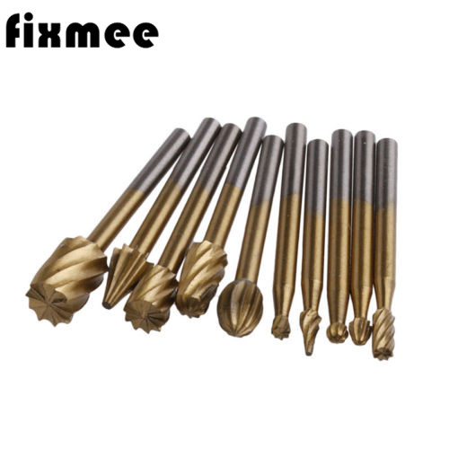 10pcs Titanium Dremel Routing Wood Rotary Milling Rotary File Cutter Woodworking Carving Carved Knife Cutter Tools